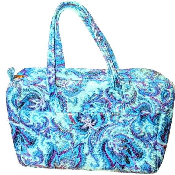 Gorgeous Vintage Retro Blue Floral And Paisley Handbag - Picture 1 of 13